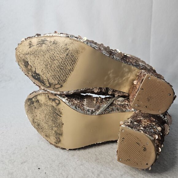 XYD Rose Gold & Silver Sequin Boots Almond Toe Chunk Block Heel Sz 7 - Picture 5 of 5